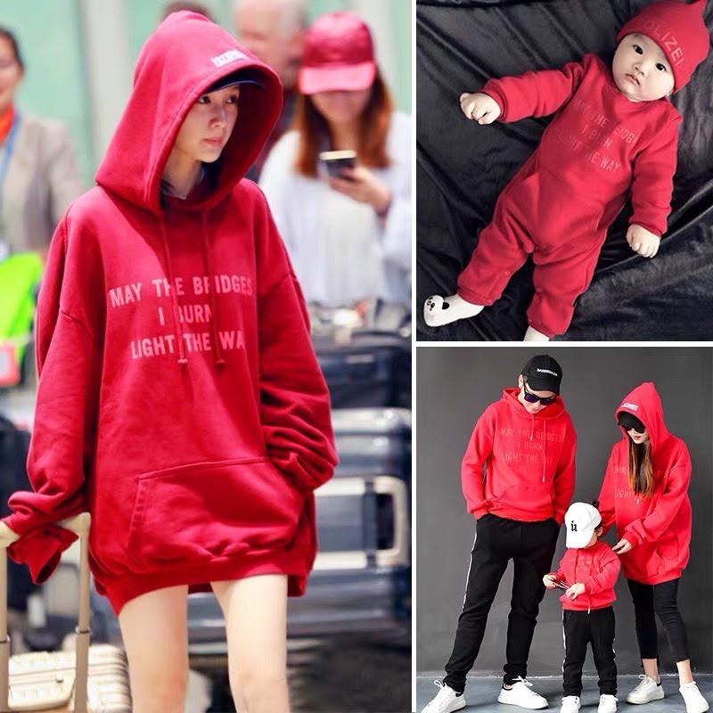 ÁO NỈ BÔNG HOODIE GIA ĐÌNH MÀU ĐỎ IN CHỮ
