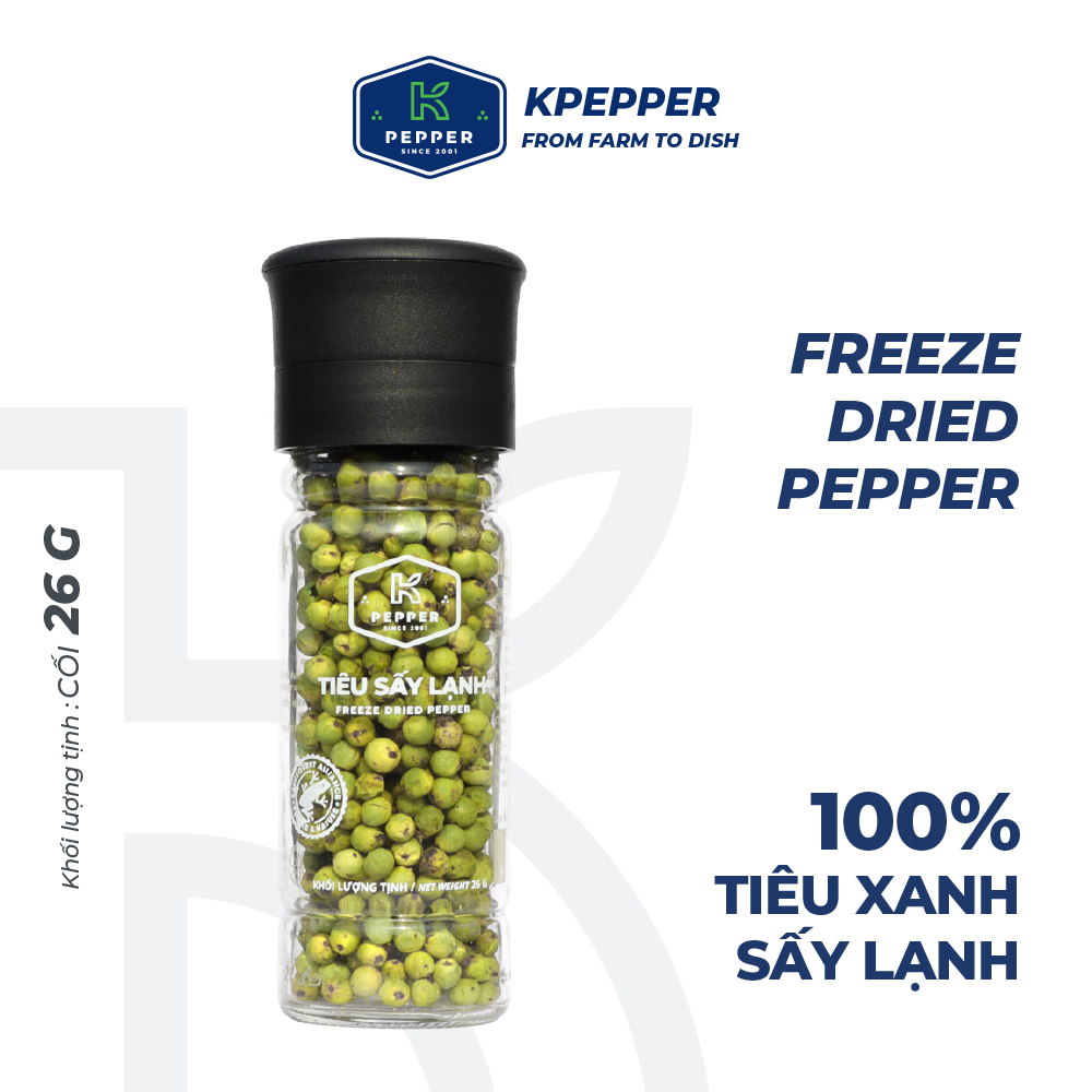 Tiêu xanh sấy lạnh nguyên chất tiệt trùng K Pepper 26g kèm cối xay tiêu