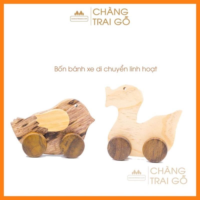 Bộ Gà Vịt đồ chơi bằng gỗ tự nhiên, di chuyển bằng 4 bánh,bo cạnh mài mịn, an toàn cho trẻ 6 tháng - 5 tuổi