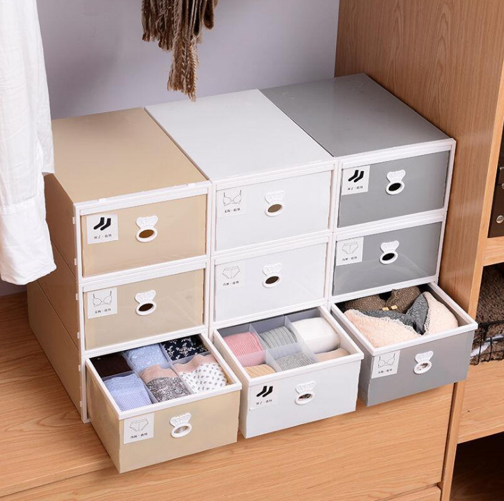 Hộp lưu trữ 3 tầng đựng đồ lót, tất... kích thước 42x32x23cm - màu sắc giao ngẫu nhiên