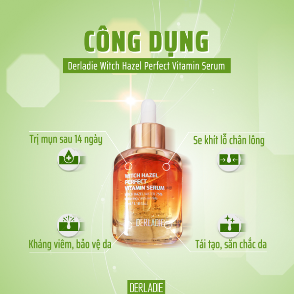 Tinh chất dành cho da mụn và sẹo rỗ , sáng da , ngừa thâm Derladie Witch Hazel Perfect Vitamin Serum  35ml