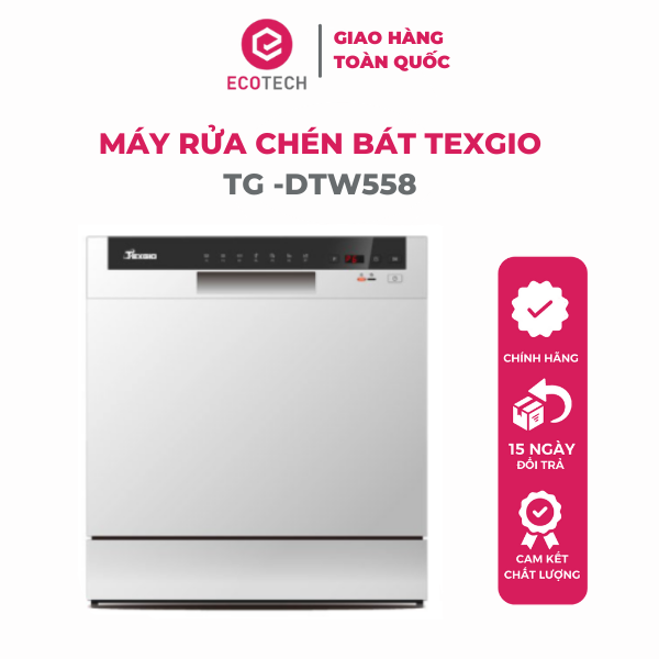 MÁY RỬA CHÉN BÁT TEXGIO TG-DTW558 8 BỘ, SẢN XUẤT THEO CÔNG NGHỆ CHÂU ÂU, HÀNG CHÍNH HÃNG