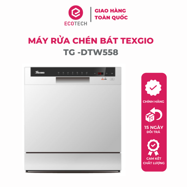 MÁY RỬA CHÉN BÁT TEXGIO TG-DTW558 8 BỘ, SẢN XUẤT THEO CÔNG NGHỆ CHÂU ÂU,  HÀNG CHÍNH HÃNG