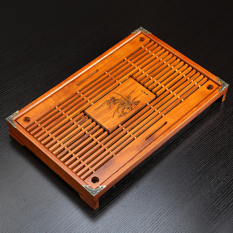 Khay Gỗ Ấm Chén Bọc Viền Đồng Nâu, Kích Thước 43X28X5.5Cm - Hàng Nhập Khẩu - Ms02