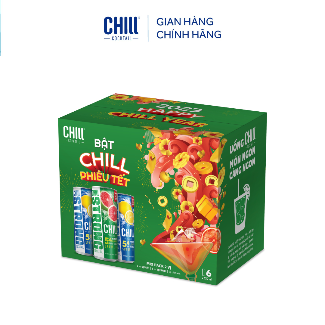 Thùng 6 lon Chill Cocktail Strong mix vị Bưởi Vodka &amp; Chanh Tequila (330ml/lon)