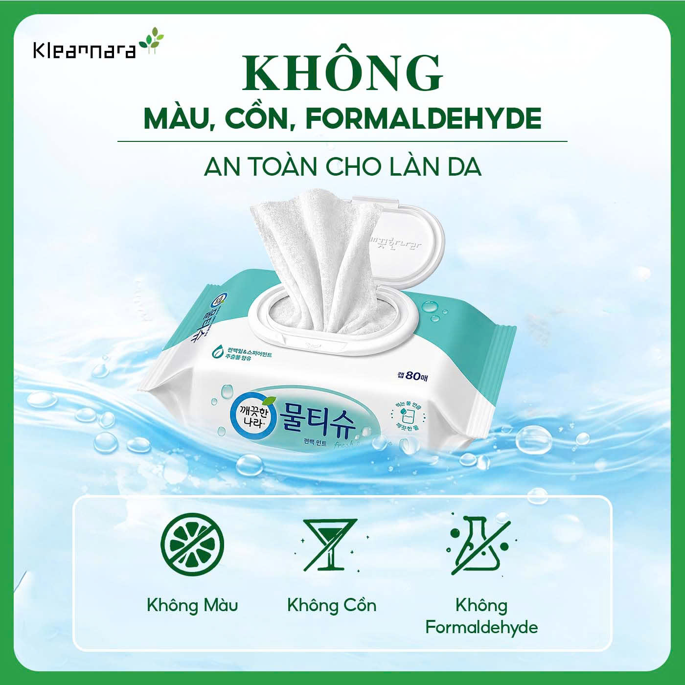 Khăn ướt đa năng KLEANNARA Hương táo & bạc hà (có nắp) - 80 tờ