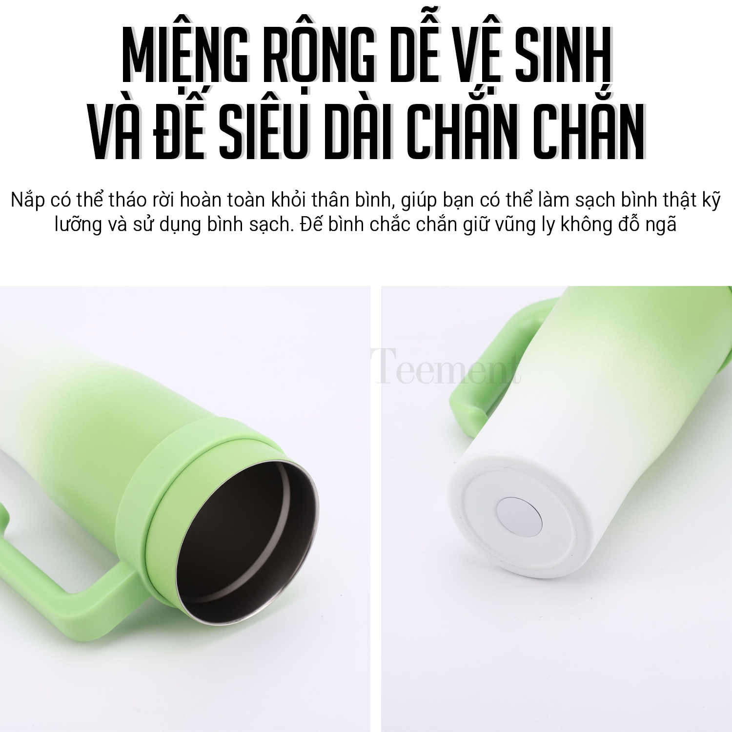 Ly Giữ Nhiệt Inox 304 Cao Cấp Teement - Tặng Kèm Ống Hút Không Gỉ, Ticker 3D, Bình Giữ Nhiệt Có Tay Cầm - Hàng Chính Hãng