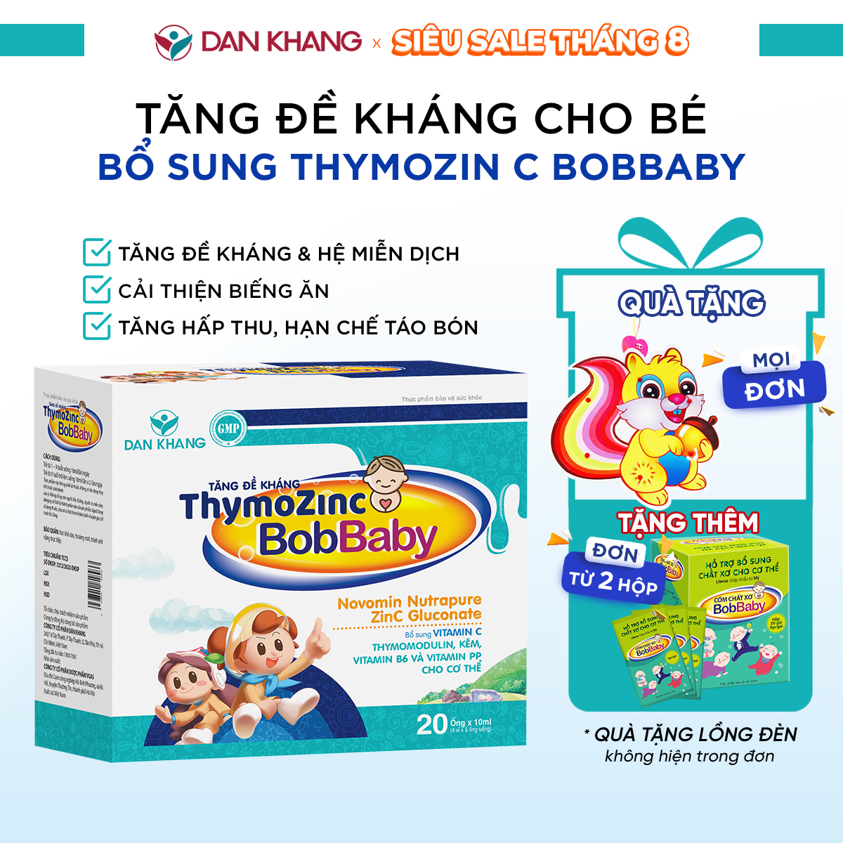 Ống Uống Tăng Đề Kháng Cho Bé Thymozinc Bobbaby Dân Khang Giúp Bé Khỏe Mạnh Ăn Ngon Miệng Tăng Sức Đề Kháng Hôp 20 Ống