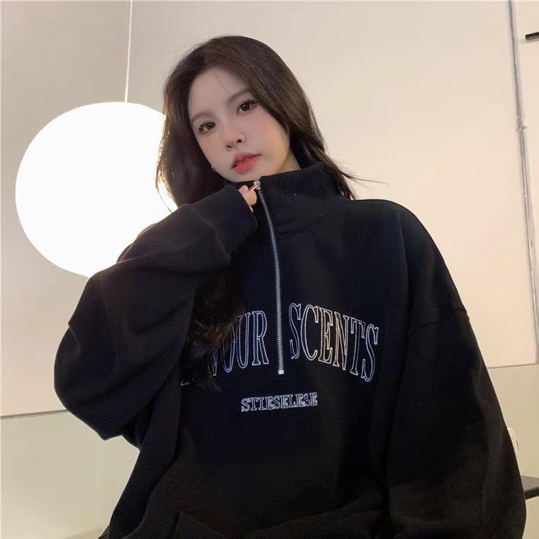 Áo Sweater Nỉ Zip Unisex Cổ Cao In Chữ FAVOUR