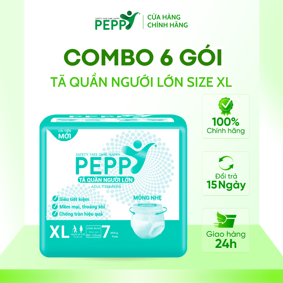Combo 6 gói Tã/Bỉm Quần Người Lớn, Người Già Peppy Siêu Mỏng, Siêu Thấm, Mềm Mại, Kháng Khuẩn Size M8/L7/XL7