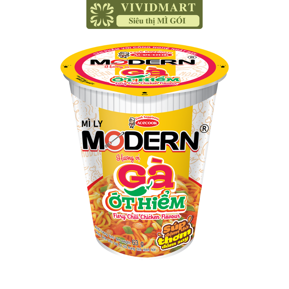 ACECOOK - Mì ly Modern hương vị Gà ớt hiểm, Mì ly gà ớt hiểm Modern ăn liền, Mì Modern ly ăn liền (65g/ly)