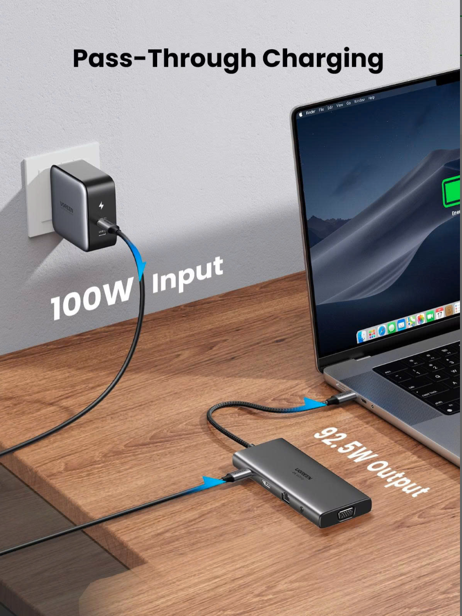 Bộ chuyển USB-C Docking Station 11 in 1 UGREEN 45520 CM639 4K@60Hz HDMI, 100W PD, Gigabit Ethernet - Hàng chính hãng