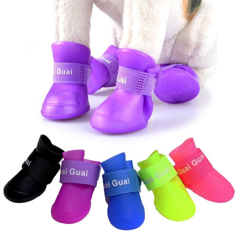 Set 4 Chiếc Giày Đi Mưa Dành Cho Chó Mèo Đủ Size Nhiều Màu Dễ Thương - MÀU NGẪU NHIÊN