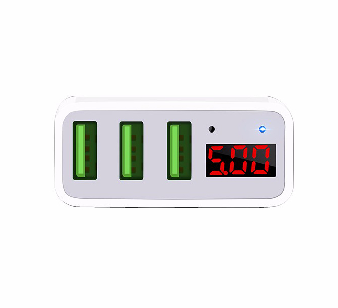 Cốc sạc 3 cổng Hoco C15 3A dành cho IPHONE/IPAD hỗ trợ sạc nhanh- màn hình LCD hiển thị điện áp - Hàng Chính Hãng