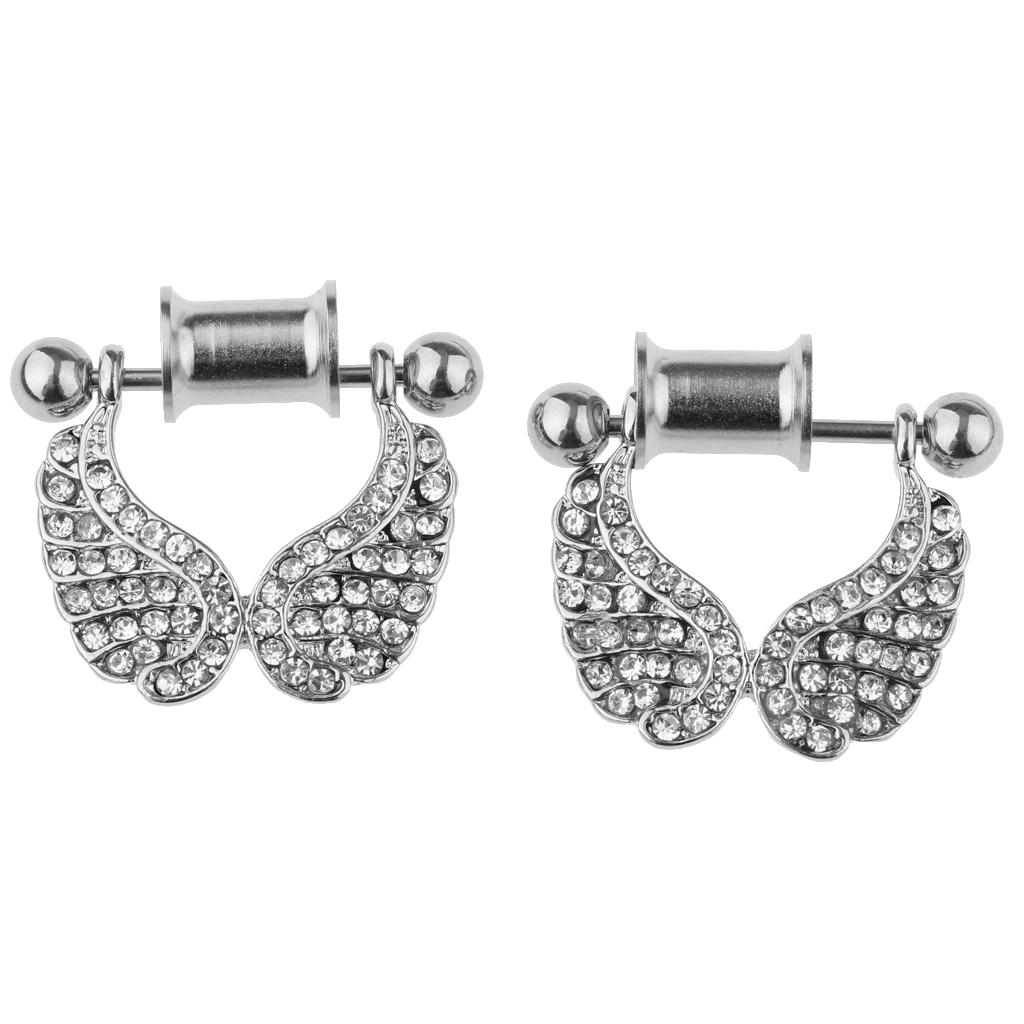 2 Pieces Stainless Steel Angel Wings Ear Plugs Tunnel Expander Gauges Bar