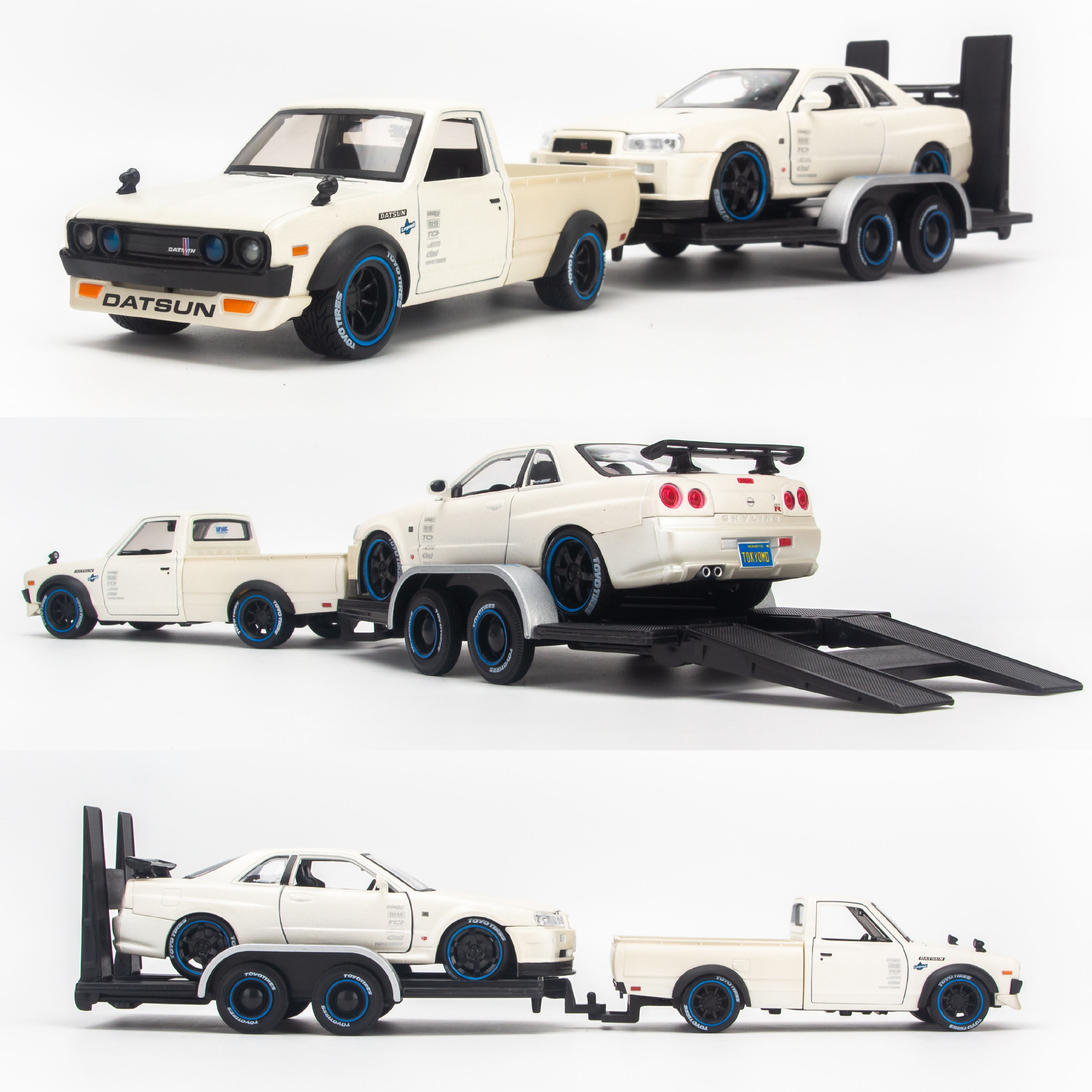 Mô hình xe Design Elite Transport - Nissan Datsun 73 Pick up + Skyline R34 1:24 Maisto - 32754