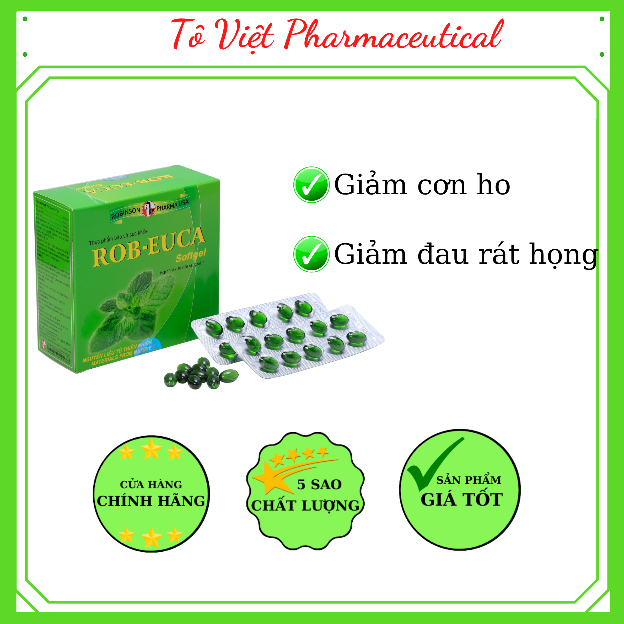 TPCN- Robinson Pharma USA- Robeuca-Viên uống bổ phế giảm ho, đau, ngứa rát, giữ ẩm đường hô hấp (100 viên)