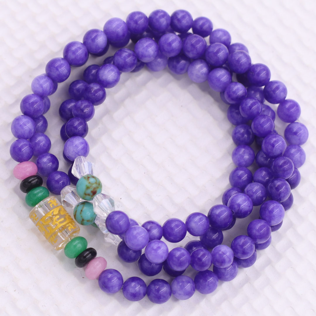 Bộ Vòng Chuỗi, Tràng Hạt 108 Hạt 6 Ly Đá Vân Rồng Tím Charm Lục Tự Chân Ngôn - Tràng Chuỗi Niệm Phật - An Yên - Thịnh Vượng - May Mắn - Tài Lộc