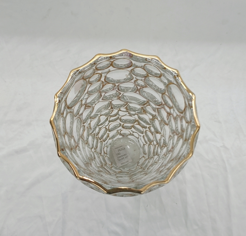 LỌ HOA THỦY TINH CAO 30 CM CHẤM TRÒN VIỀN VÀNG CAO CẤP