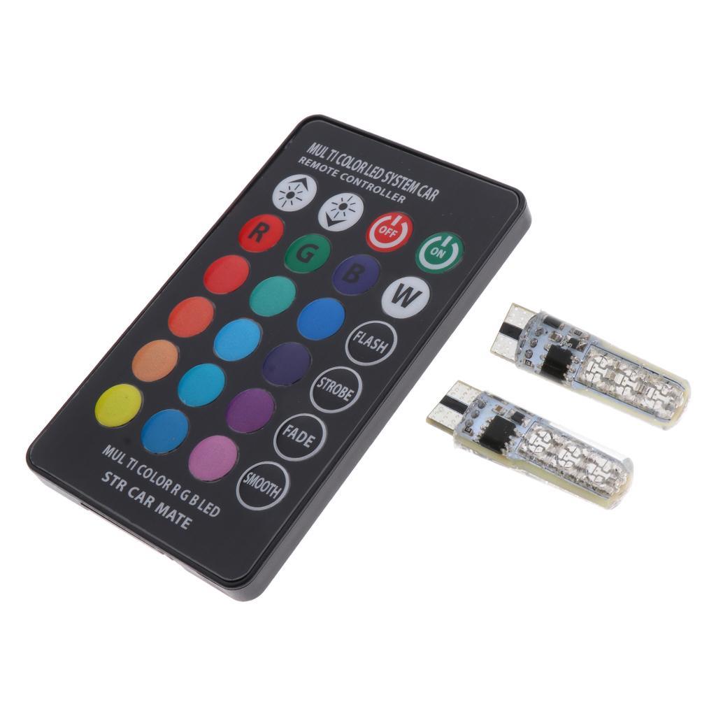 2pcs T10 5050 LED RGB Light Bulb for Interior Panel Exterior Lamp Remote