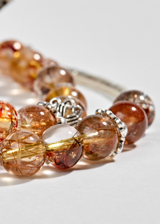 Vòng 2 Line Thạch Anh Ưu Linh Tóc Phối Charm Vương Miệng Bạc Ngọc Quý Gemstones
