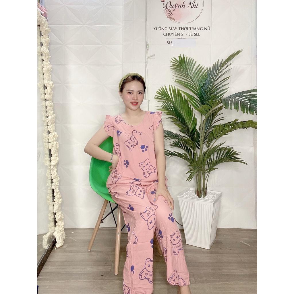 Đồ bộ lanh (tole) mặc nhà, quần dài áo tay cánh tiên, họa tiết thoi trang - TLD72