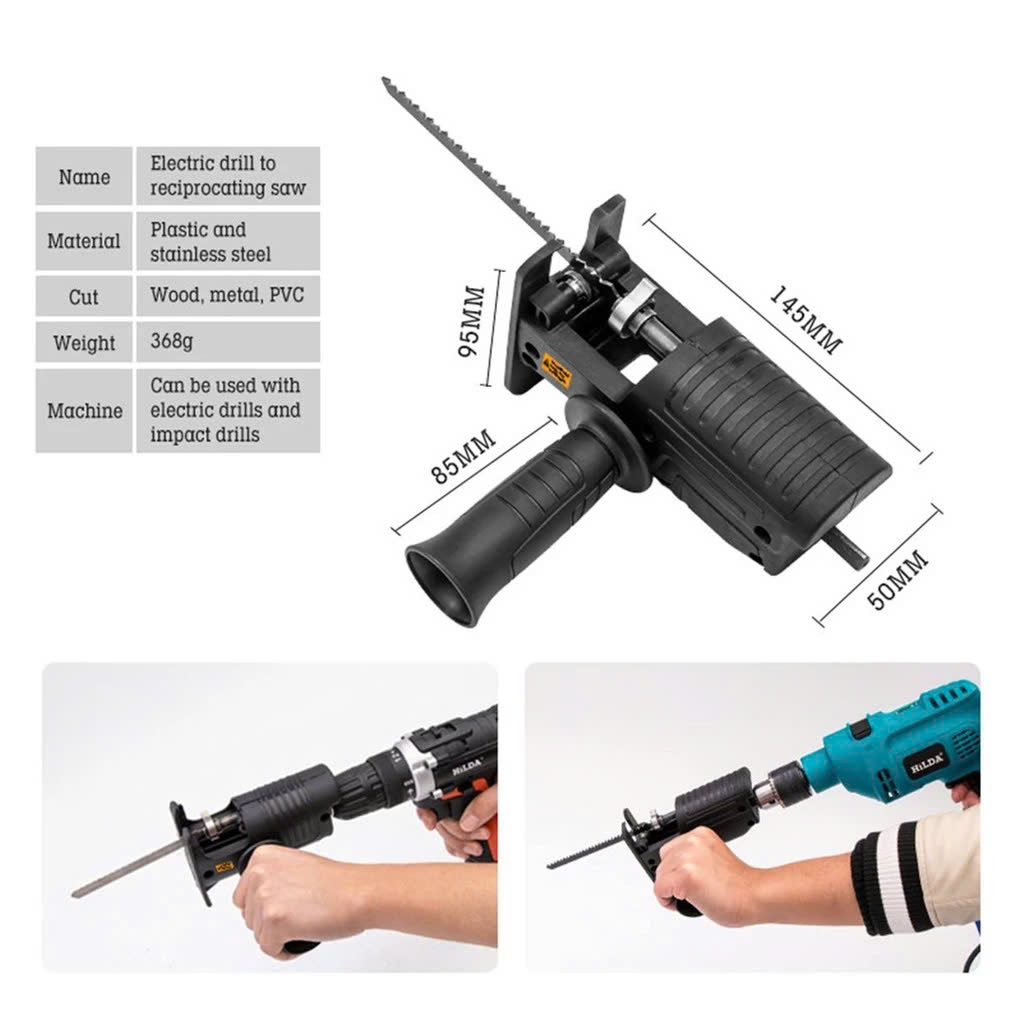 Bộ Chuyển ĐổiMáy Khoan Thành Máy Cưa Điện Cầm Tay Kèm 3 Lưỡi Cắt Gỗ, Kim Loại Đa Năng Hiệu Quả