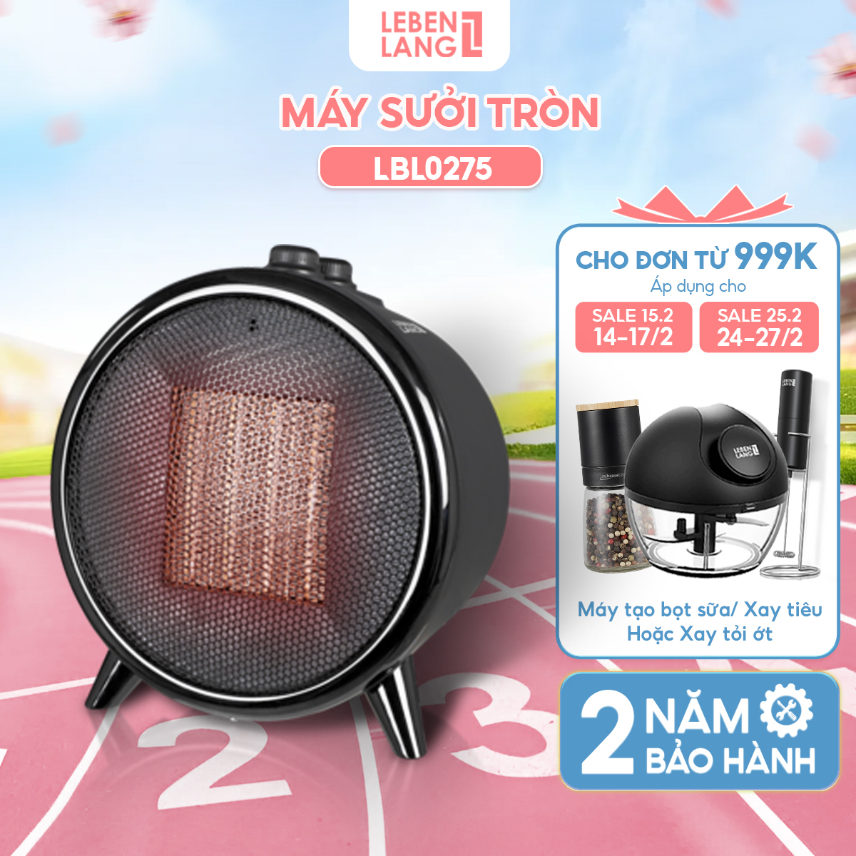 Máy sưởi mini dáng tròn Lebenlang LBL0275, công suất 1500W, làm ấm góc rộng, nóng nhanh, nhỏ gọn tiện lợi - hàng chính hãng