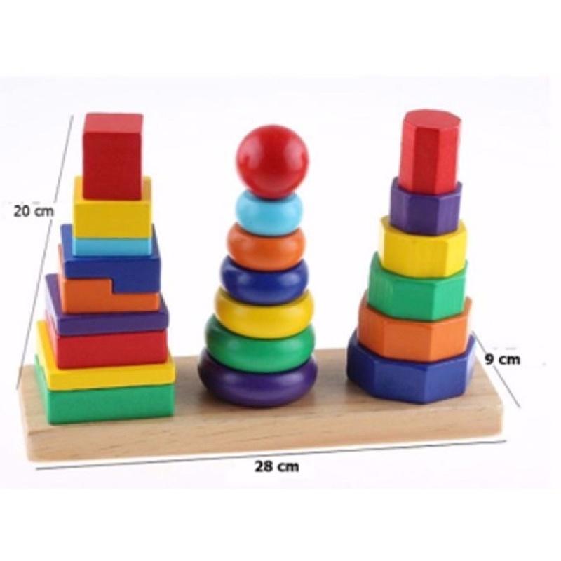 Đồ chơi tháp xếp chồng gỗ 3 cọc Montessori