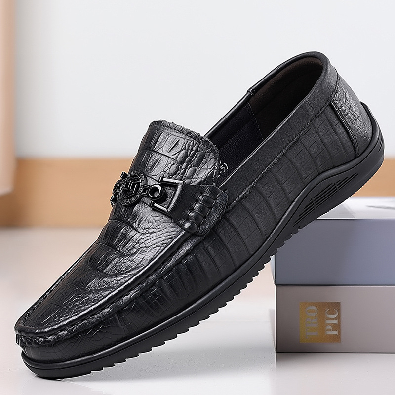 Giày mọi xỏ vân cá sấu, giày lười da cỡ lớn EU:45-46 cho nam cao to chân ú bè. Big size lazy-driving-boat-slipper-loafer shoes - GL200