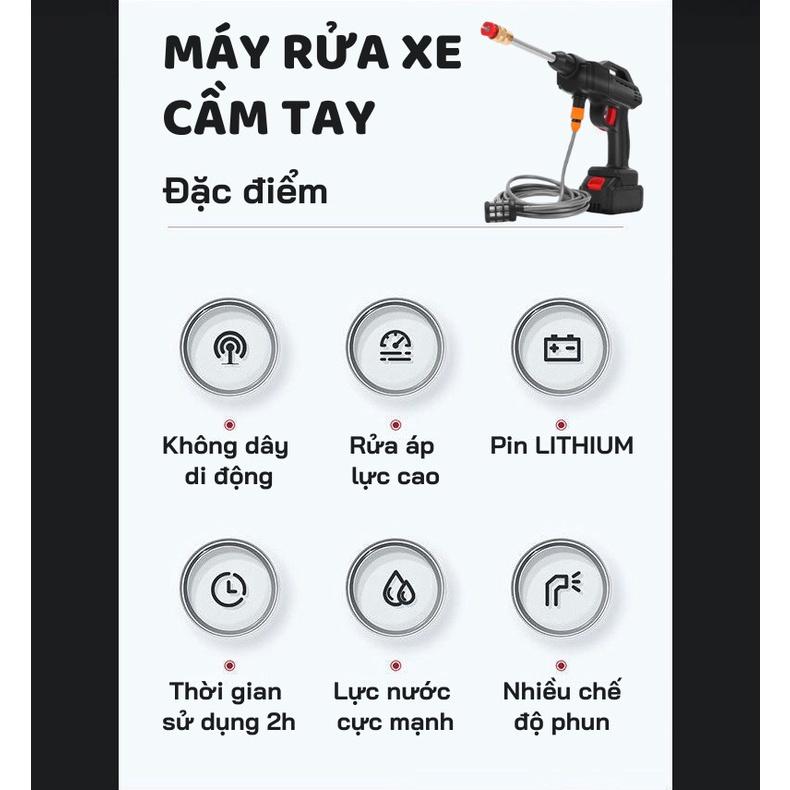 Máy Rửa Xe Dùng Pin Mini Chân Pin Phổ Thông Máy Rửa Xe Tăng Áp Công Suất 1500W Nhỏ Gọn Tiện Lợi