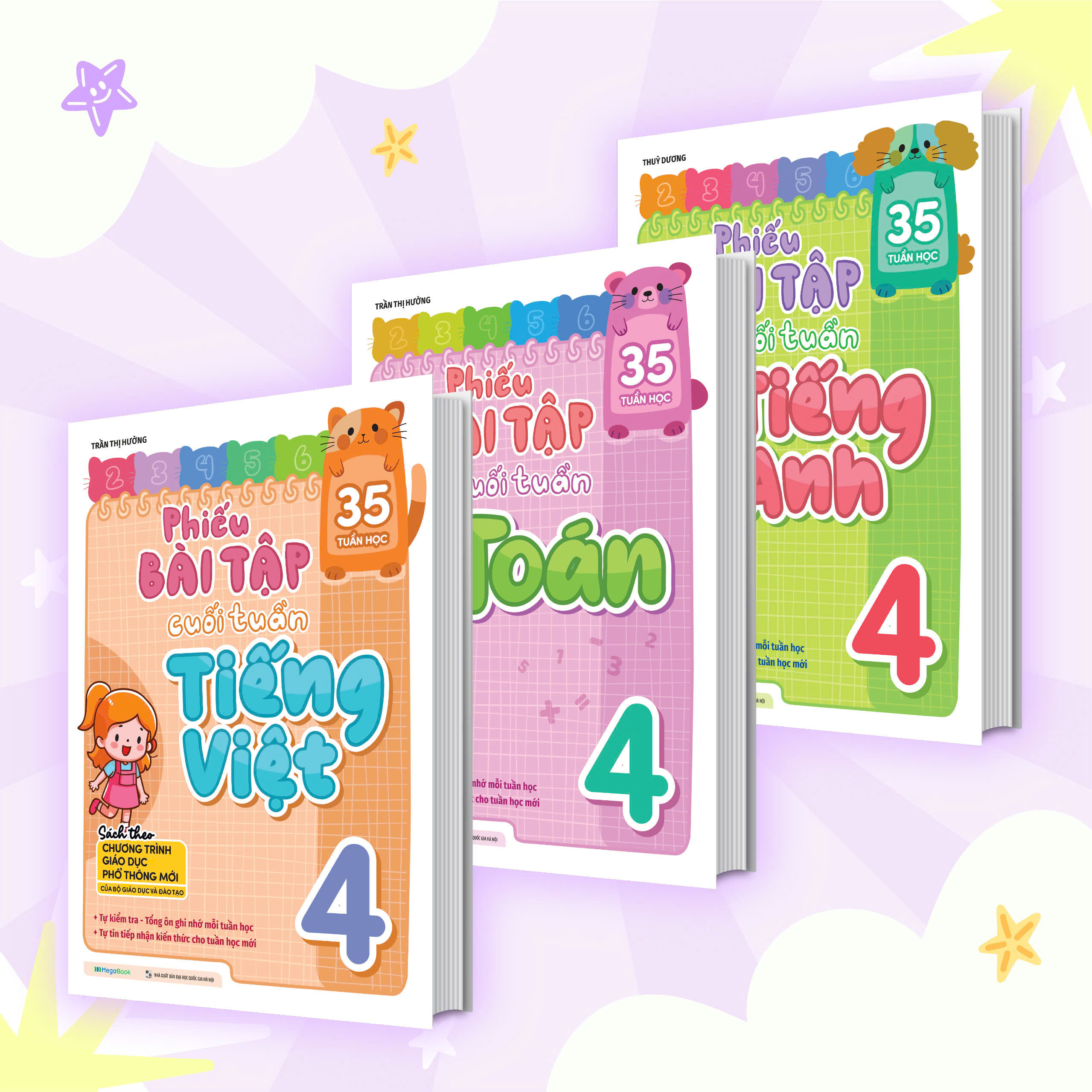 Combo Phiếu Bài Tập Cuối Tuần Toán, Tiếng Việt, Tiếng Anh Lớp 4 (3 Cuốn)