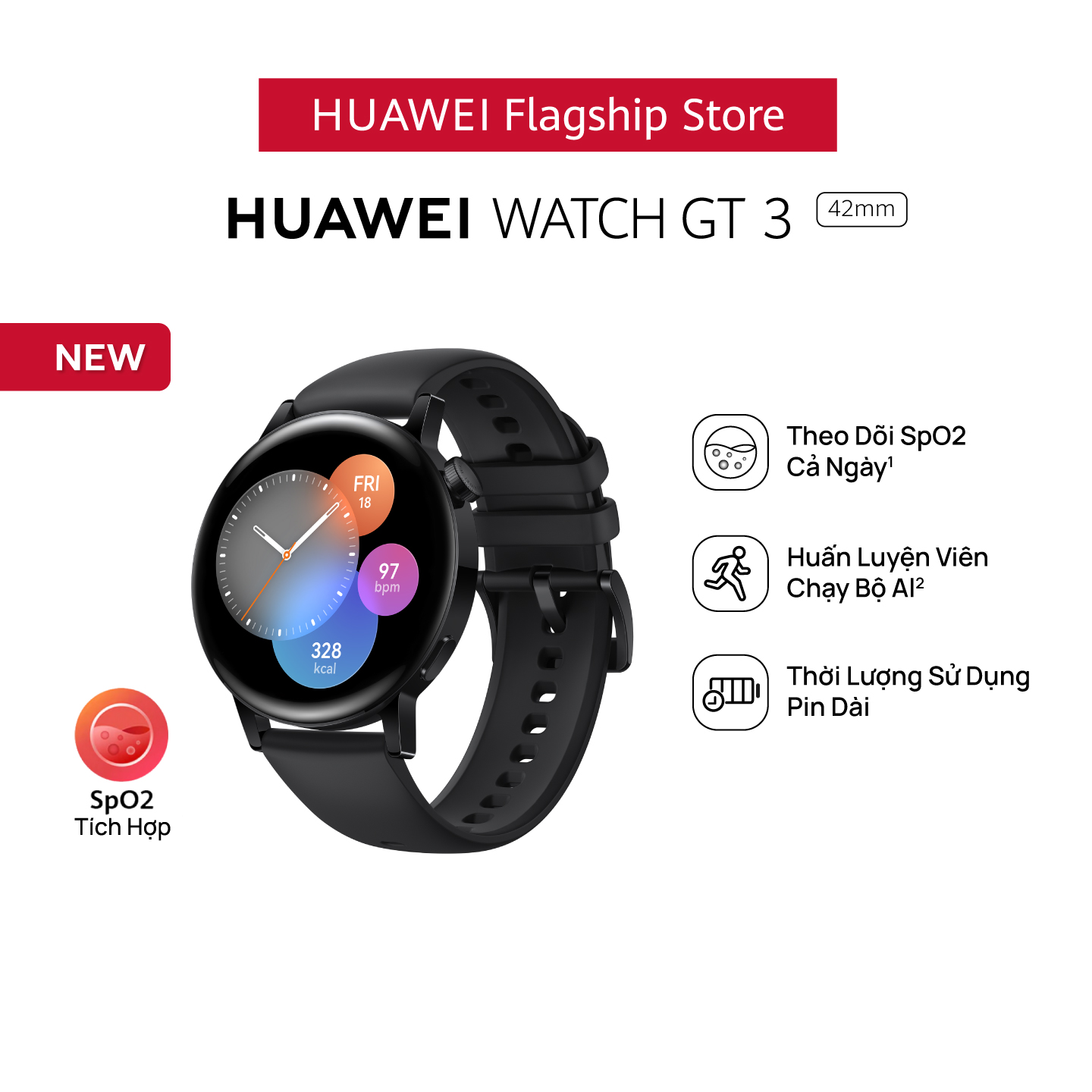 Đồng Hồ Thông Minh HUAWEI WATCH GT 3 42mm |Theo Dõi Spo2 Cả Ngày | Huấn Luyện Viên Chạy Bộ AI | Thời Lượng Sử Dụng Pin Dài | Hàng Chính Hãng