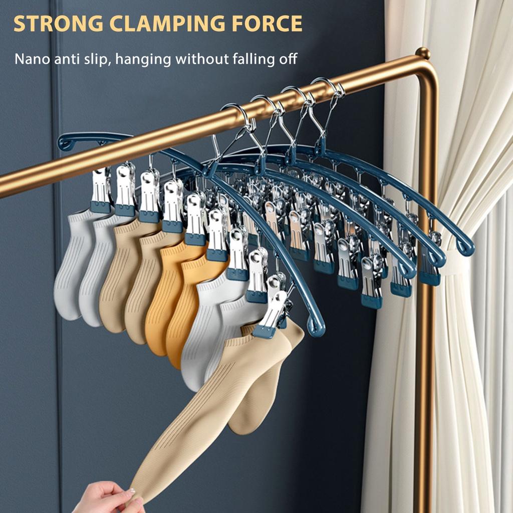 Móc Treo Đồ Lót, Tất, Quần Áo Trẻ Nhỏ Có Khóa Chống Gió,10 Móc Kẹp Bằng Inox