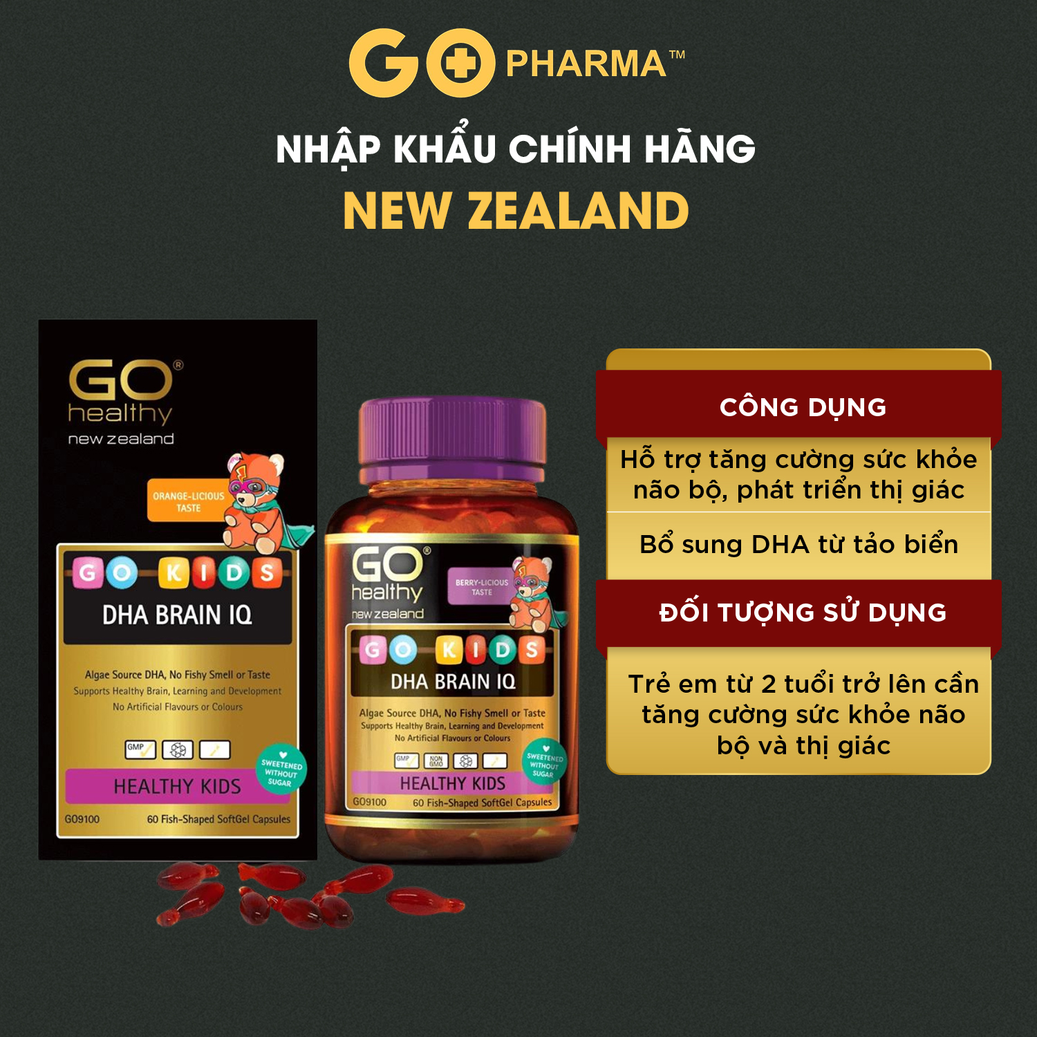 Viên Nhai DHA Cho Bé GO KIDS DHA BRAIN IQ nhập khẩu New Zealand - GO Healthy