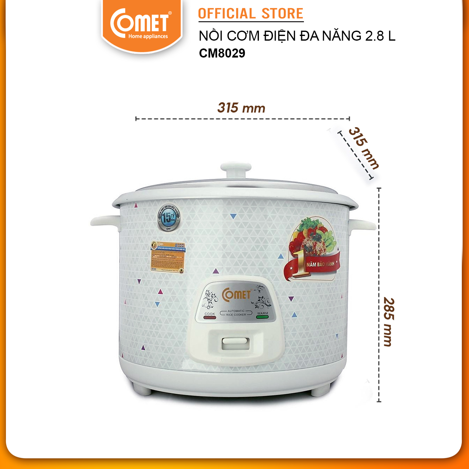 Nồi Cơm Điện Nắp Rời 2,8L COMET - CM8029 - Hàng Chính Hãng