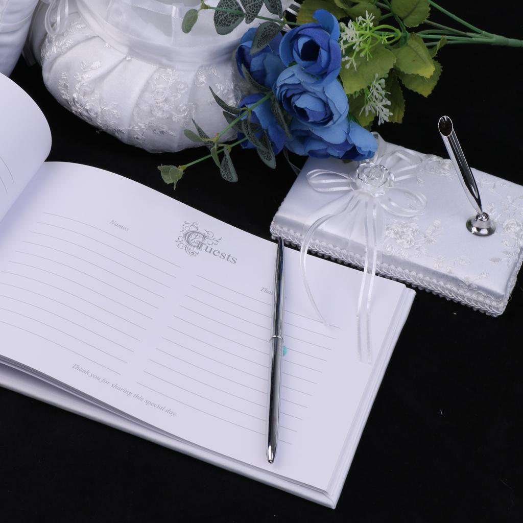 Wedding Set of 4 Guest Book , Pillows,Flower Baskets, Pen Holder White