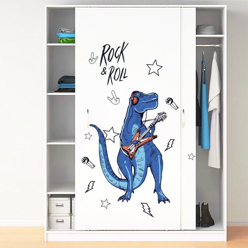 Decal dán tường khủng long xanh Rock and Roll sôi động