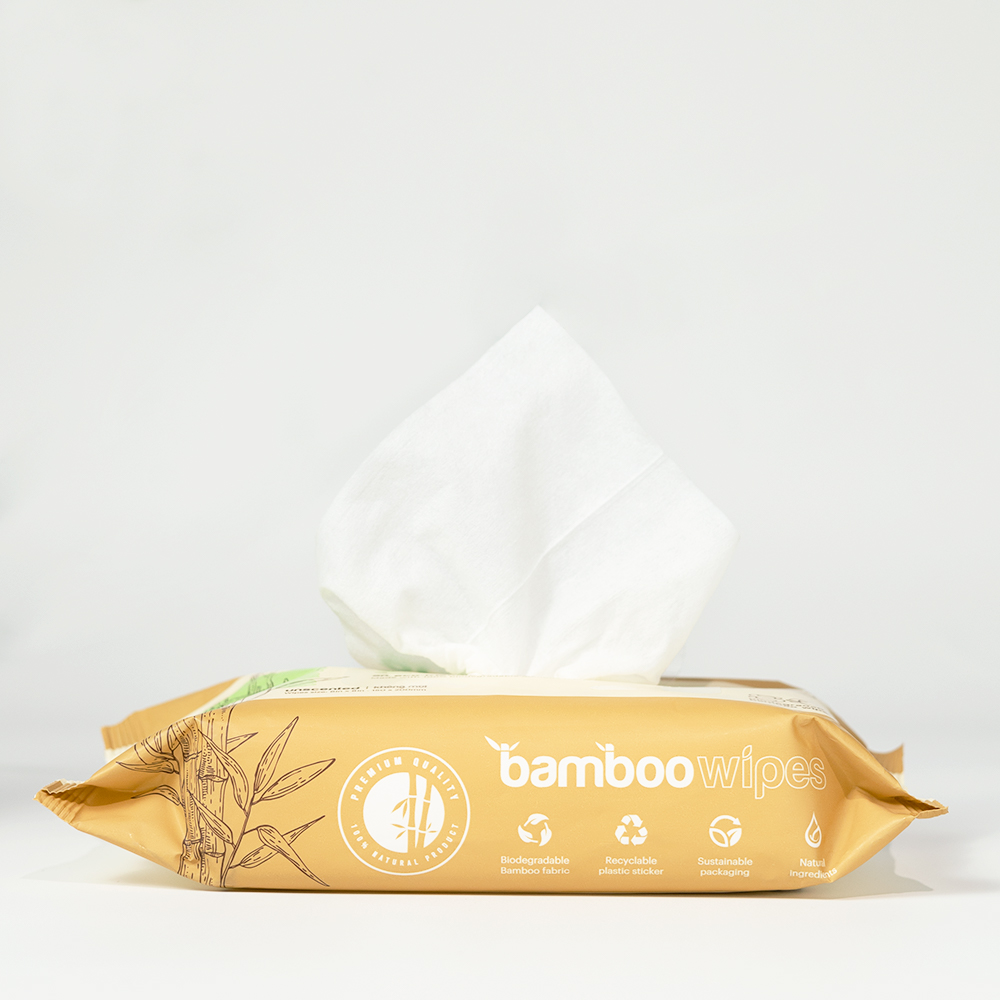 Khăn giấy ướt cao cấp EcoWipes gói 80 tờ vải sợi tre sinh thái Bamboo không mùi có thể phân hủy