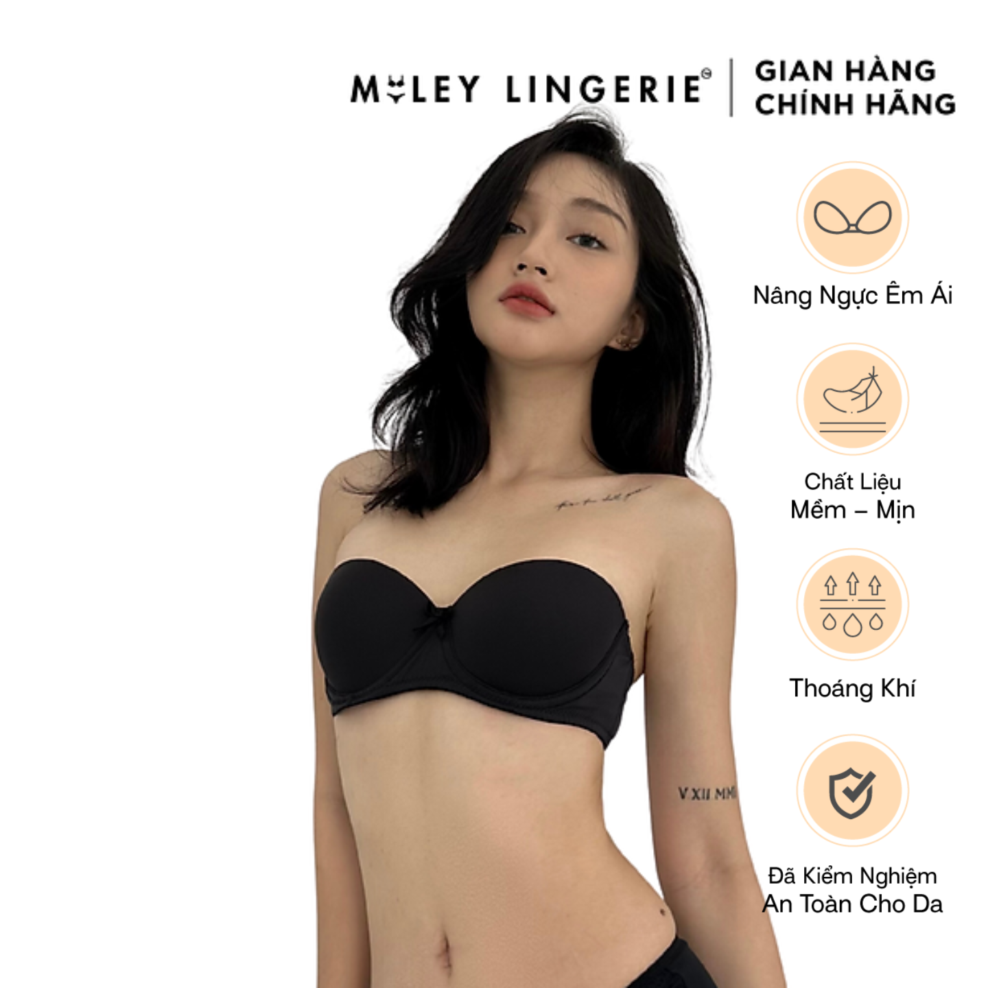Áo Ngực Nữ Cúp Ngang Mút Mỏng Miley Lingerie - Đen BRM01102