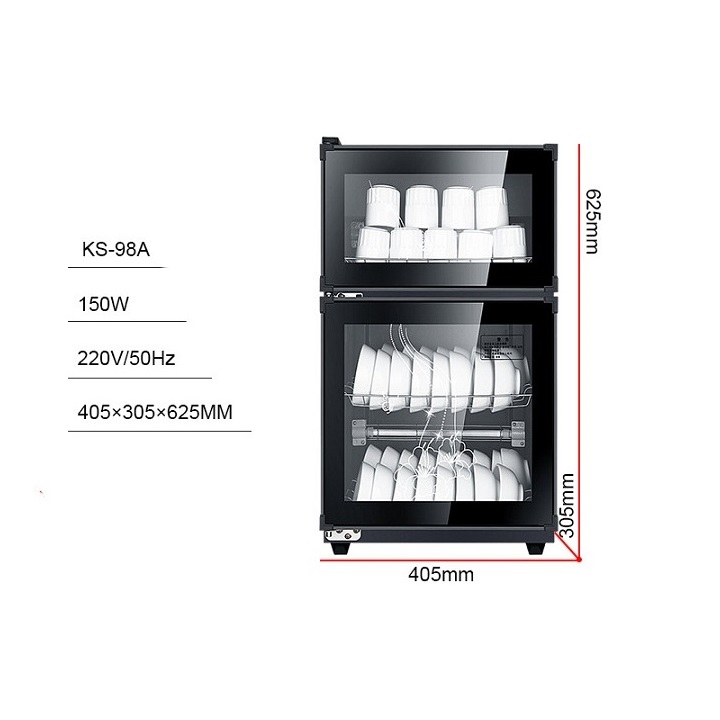 Máy sấy bát đĩa diệt trùng khử khuẩn cao cấp, tủ sấy bát gia đình 2 tầng KS-980A dung tích 98 lít