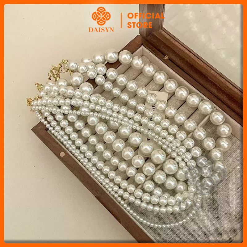  N414 choker vòng cổ hạt Trai, dây chuyền hạt bẹt dây chuyền mang áo dài hạt nhiều kích cỡ cho nữ
