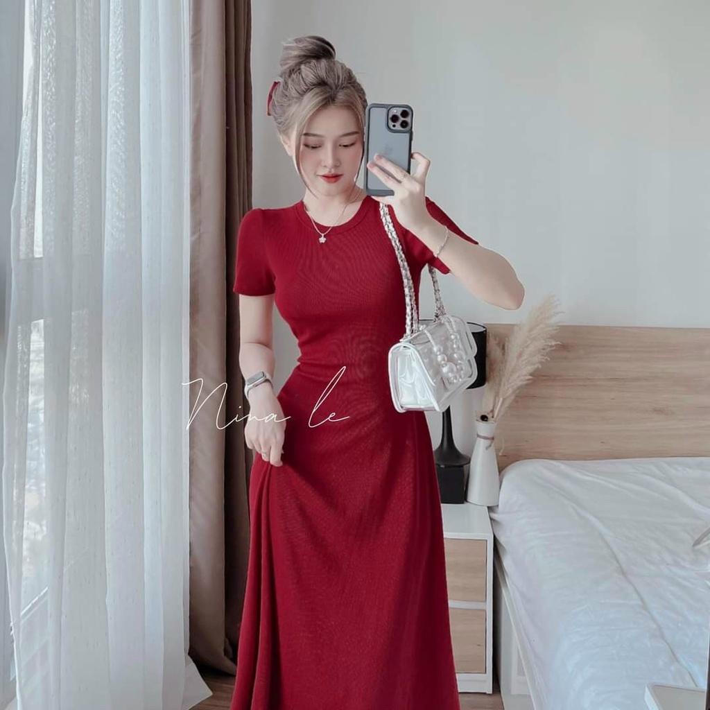 Đầm thun xoè midi hở lưng dây cột nơ siêu hot