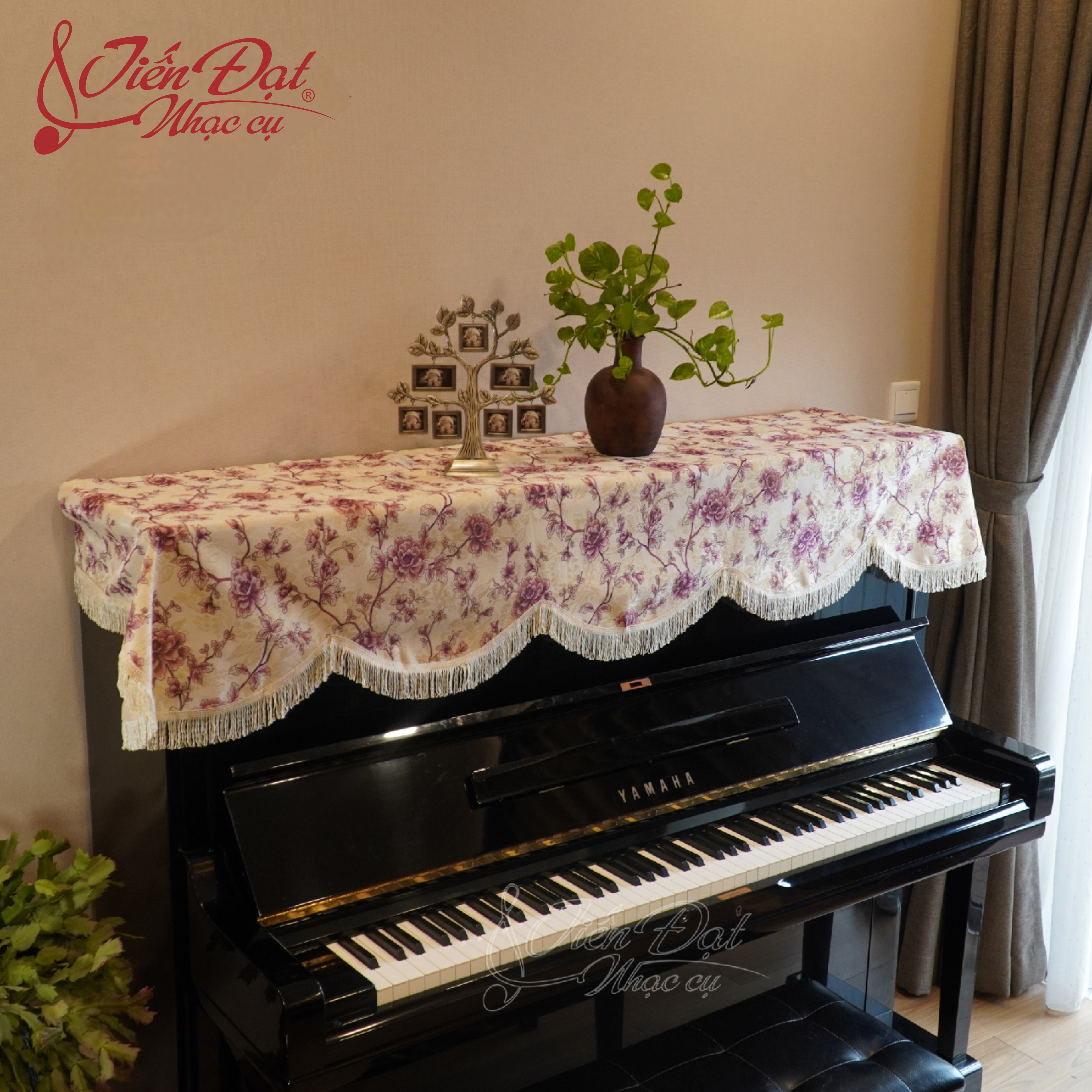 Khăn Phủ Đàn Piano Vải Thô Cao Cấp Thêu Hoa Anh Đào Thanh Lịch, Sang Trọng KU-17