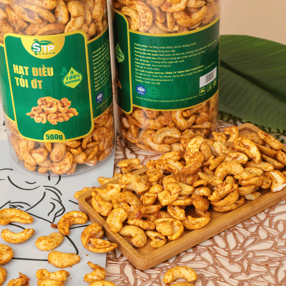 Hạt Điều Tỏi Ớt STP Food Hũ 500g – Hạt Điều Thơm Ngon, Giòn Béo, Giàu Chất Dinh Dưỡng, Rất Tốt Cho Sức Khỏe