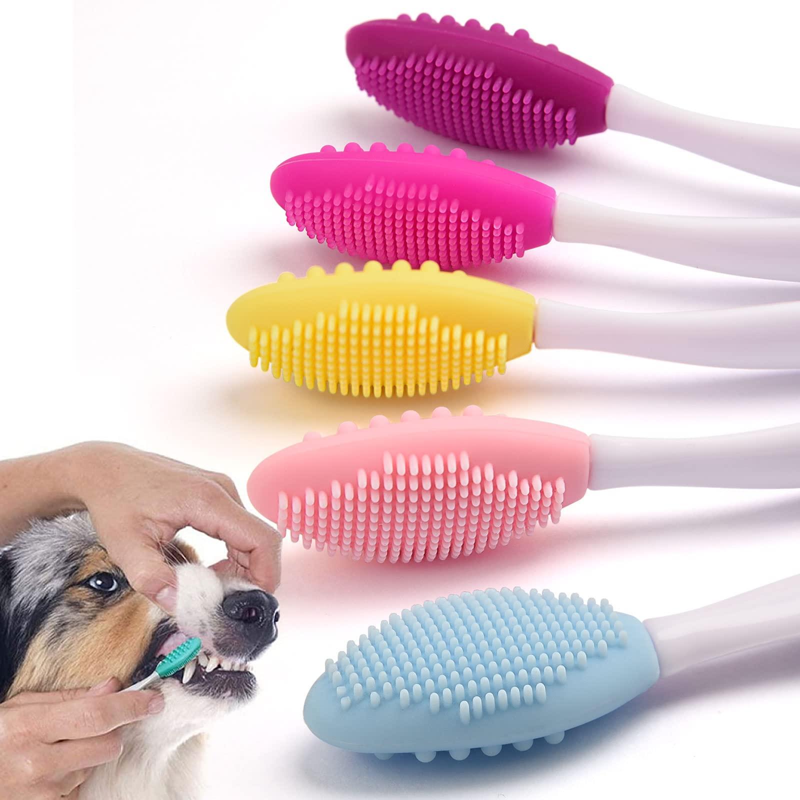 Bàn chải đánh răng chó, chó đánh răng cho chó chăm sóc răng, bàn chải đánh răng đôi silicone cho chó, chó nhỏ, mèo