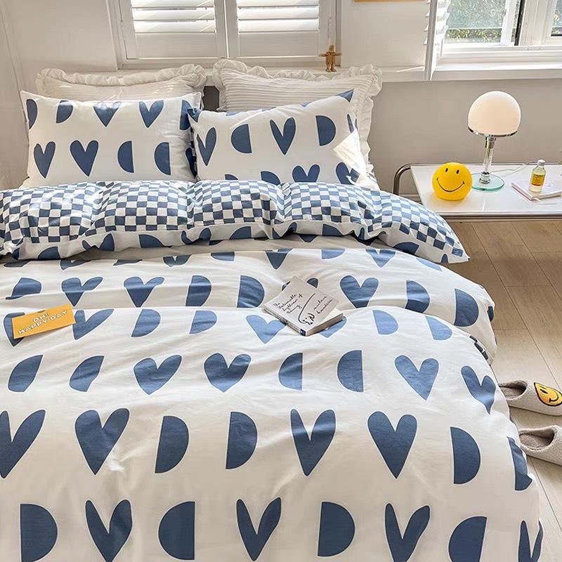 Bộ chăn chần ga gối cotton LIDACO SP001462 - Tim khuyết xanh