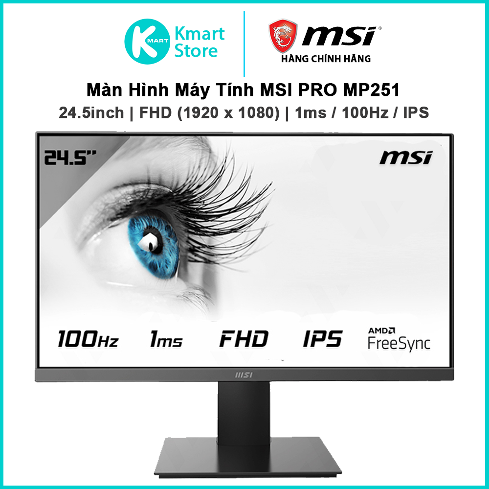 Màn hình máy tính MSI PRO MP251 | FHD (1920 x 1080) / IPS / 100Hz / 1ms / HDMI / D-Sub / Loa tích hợp 2W x 2 - Hàng Chính Hãng