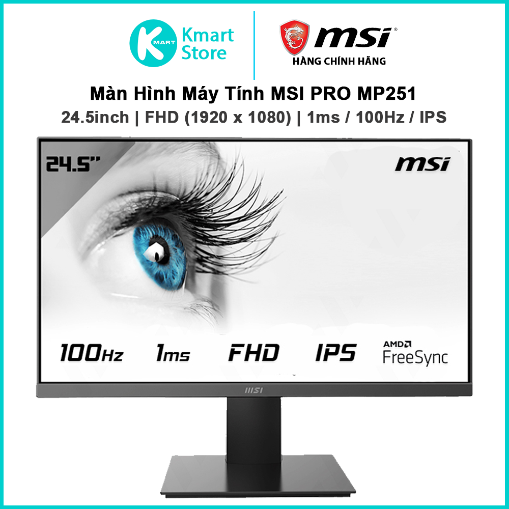 Màn hình máy tính MSI PRO MP251 | FHD / IPS / 100Hz / 1ms / HDMI / D-Sub / Loa tích hợp 2W x 2 - Hàng Chính Hãng
