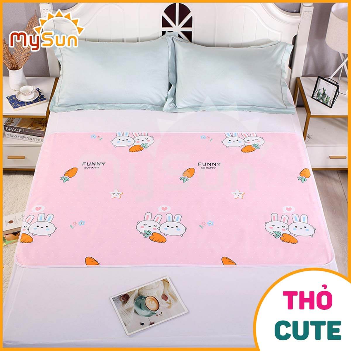 Miếng Khăn Lót Nệm, Tấm Thảm Chống Thấm Nước Tiểu Cỡ Lớn, Trải Giường Cho Em Bé, Trẻ Sơ Sinh Mysun - Thỏ Cute 70X90